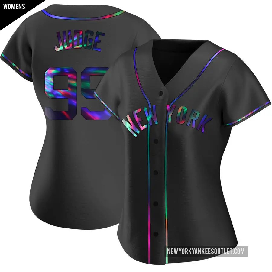 Women's New York Yankees ＃99 Aaron Judge Replica Black Holographic Alternate Jersey