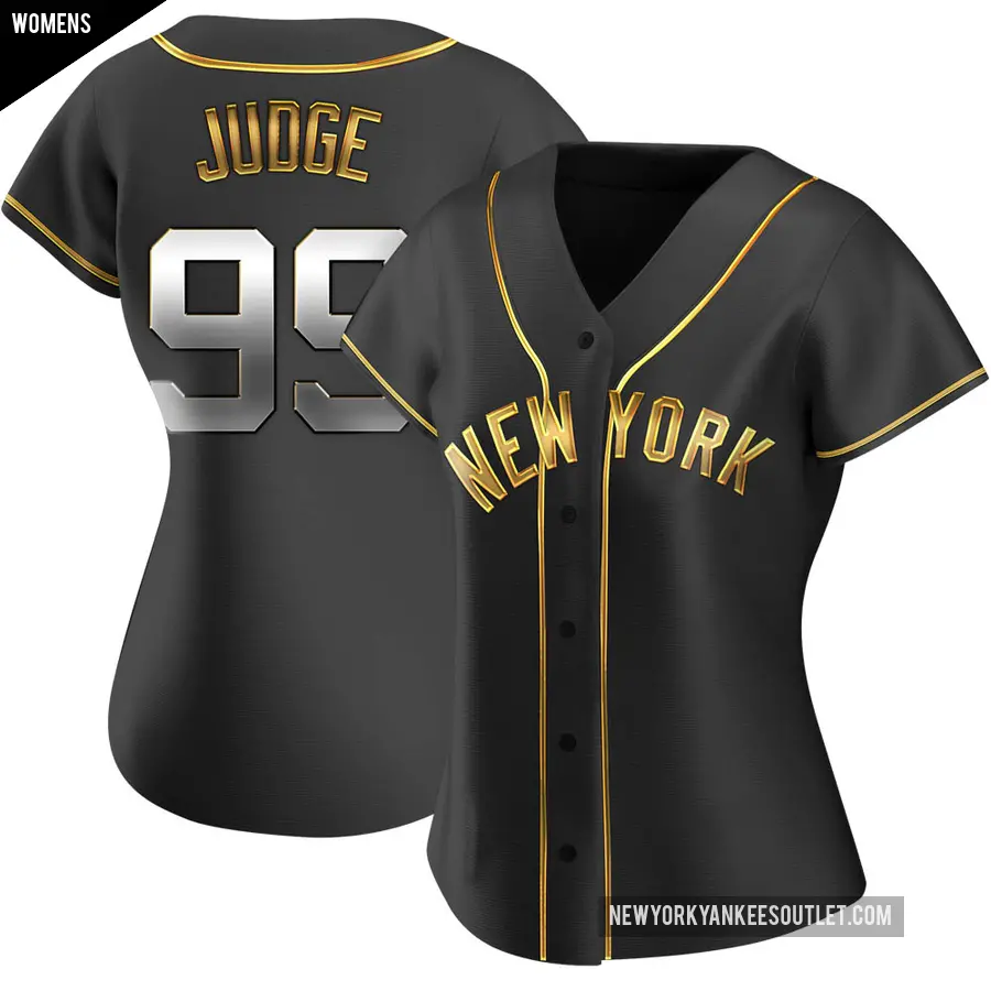 Women's New York Yankees ＃99 Aaron Judge Replica Gold Black en Alternate Jersey