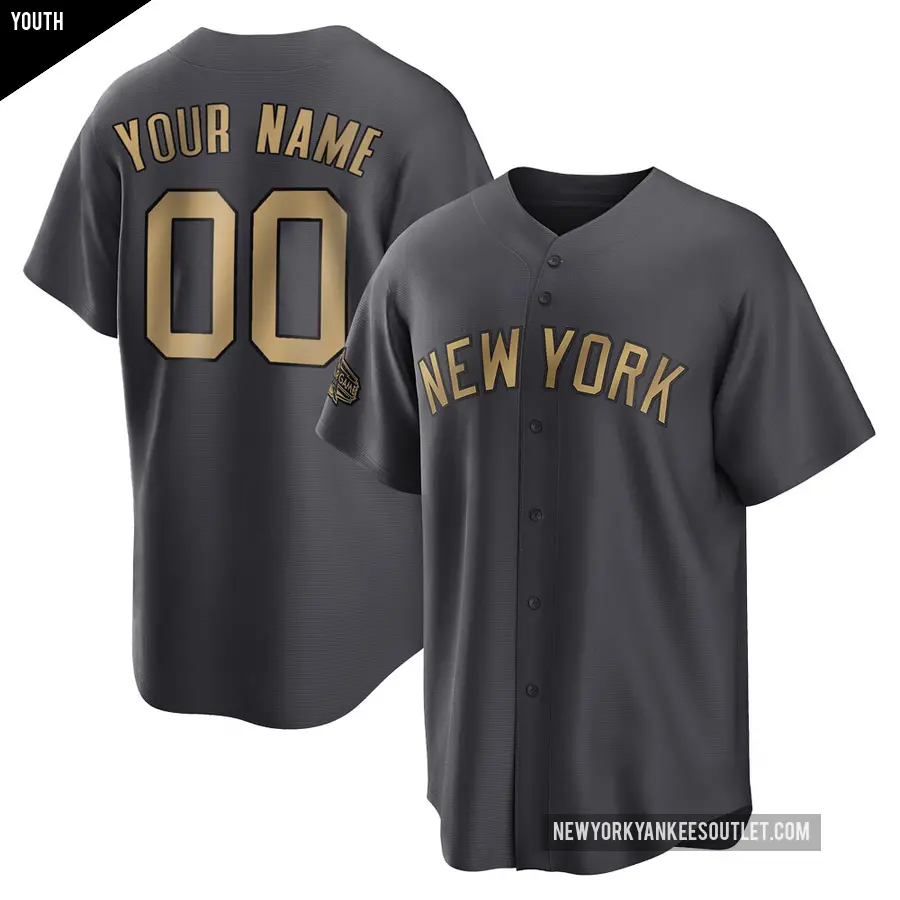 Youth New York Yankees ＃00 Custom Game Charcoal Replica 2022 All-Star Jersey