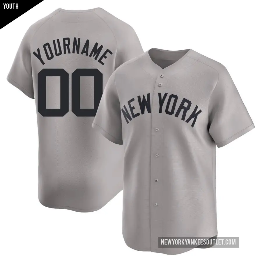 Youth New York Yankees ＃00 Custom Limited Gray Away Jersey