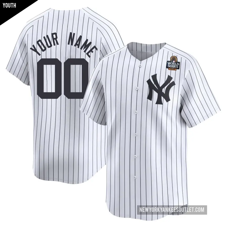 Youth New York Yankees ＃00 Custom Limited White Yankee Home 2024 World Series Jersey