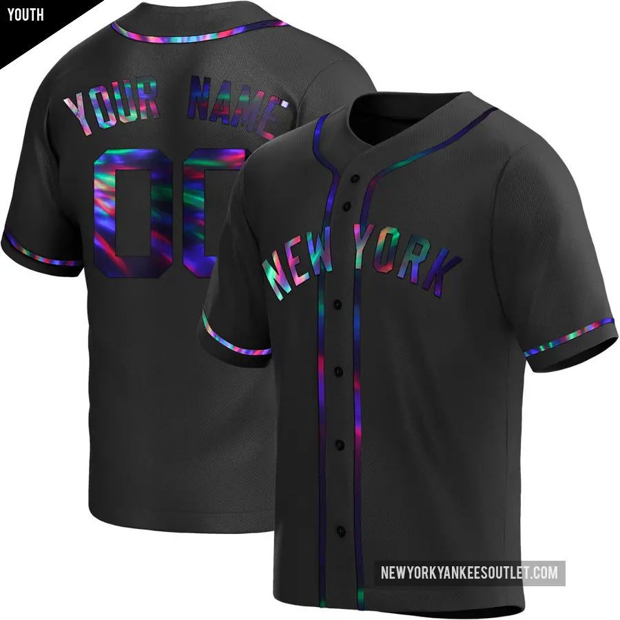 Youth New York Yankees ＃00 Custom Replica Black Holographic Alternate Jersey