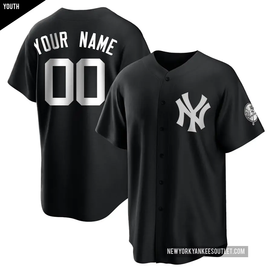 Youth New York Yankees ＃00 Custom Replica Black/White Jersey