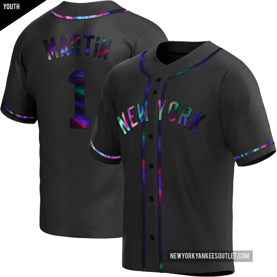 Youth New York Yankees ＃1 Billy Martin Replica Black Holographic Alternate Jersey