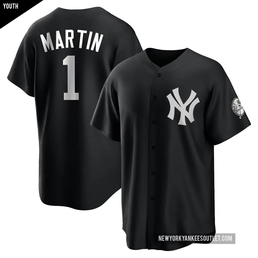 Youth New York Yankees ＃1 Billy Martin Replica Black/White Jersey