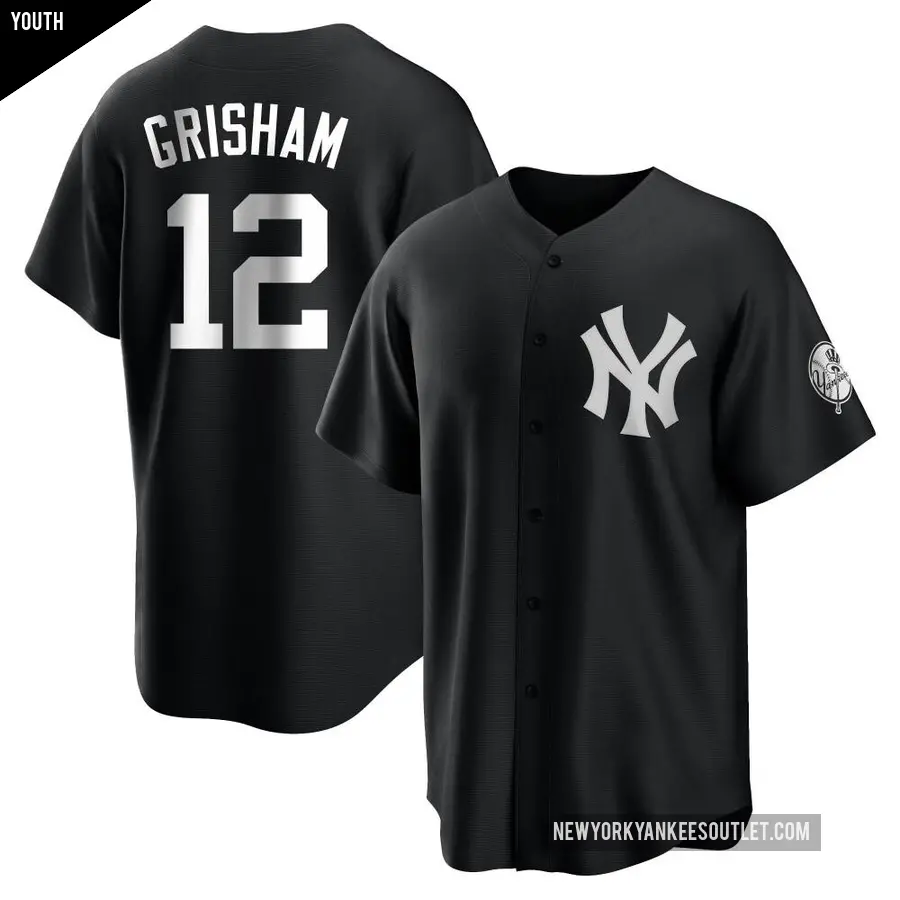 Youth New York Yankees ＃12 Trent Grisham Replica Black/White Jersey