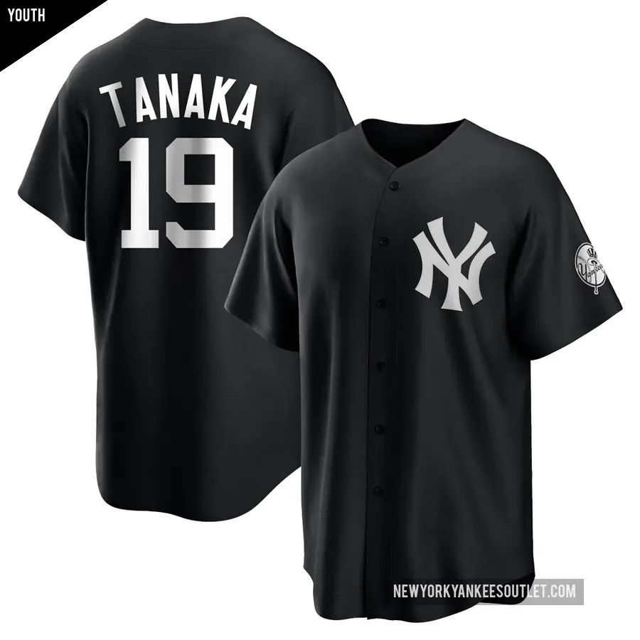 Youth New York Yankees ＃19 Masahiro Tanaka Replica Black/White Jersey