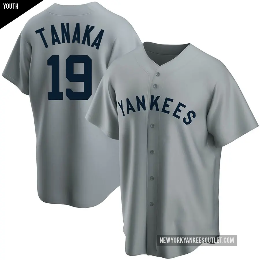 Youth New York Yankees ＃19 Masahiro Tanaka Replica Gray Road Cooperstown Collection Jersey