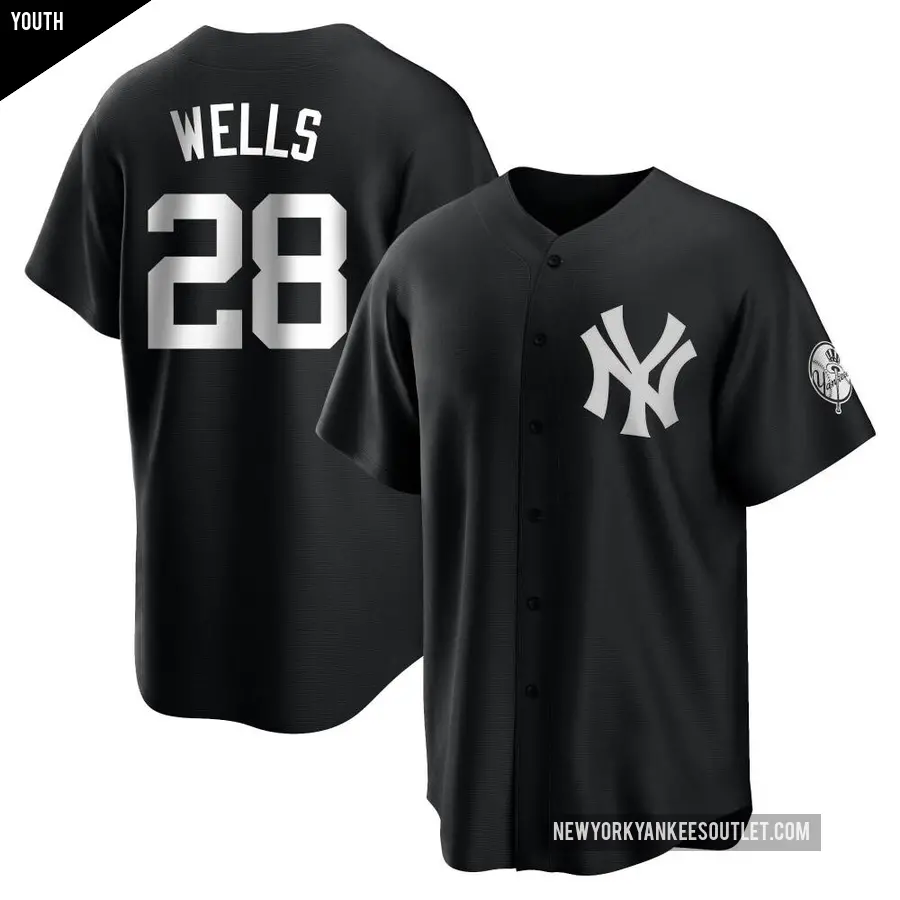 Youth New York Yankees ＃28 Austin Wells Replica Black/White Jersey