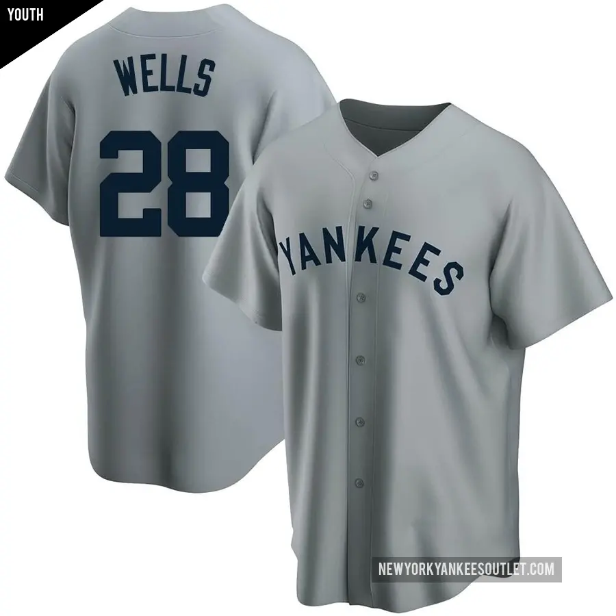 Youth New York Yankees ＃28 Austin Wells Replica Gray Road Cooperstown Collection Jersey