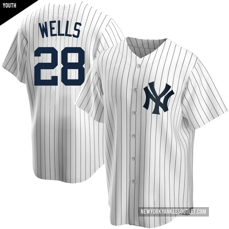 Youth New York Yankees ＃28 Austin Wells Replica White Home Jersey