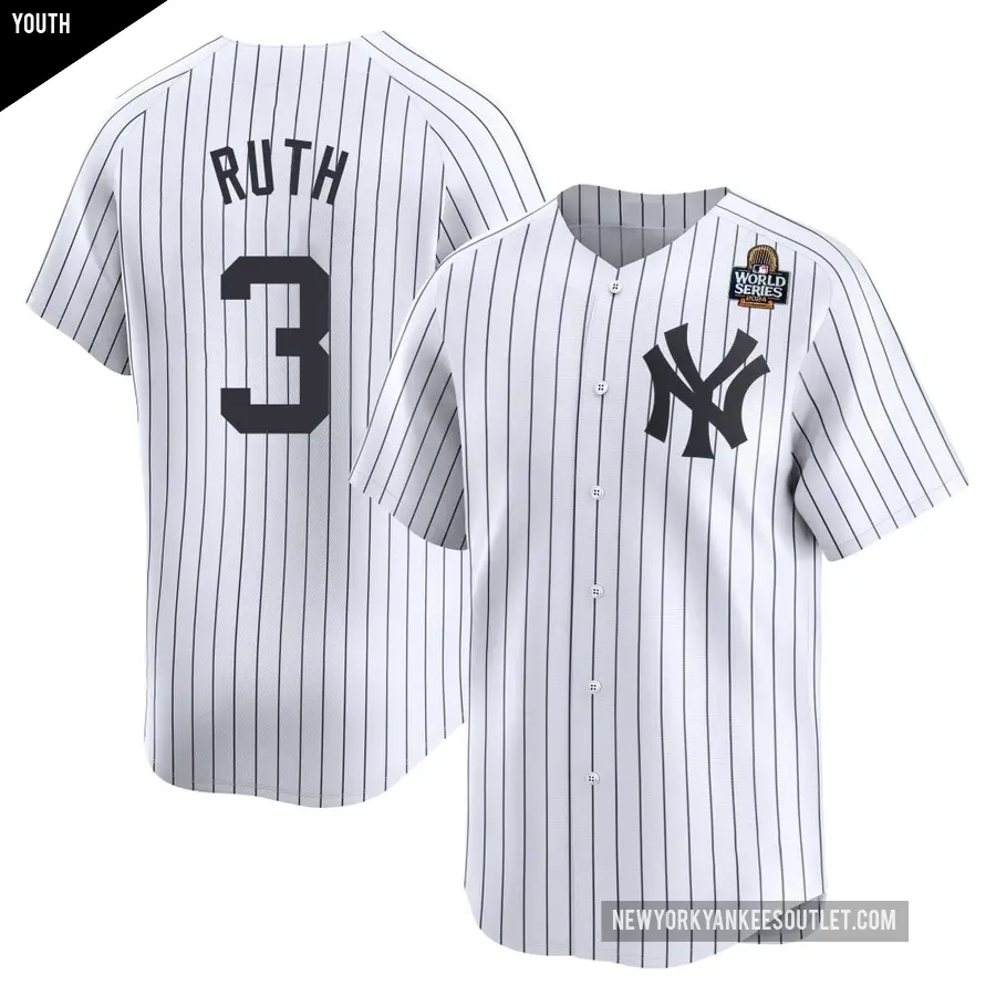 Youth New York Yankees ＃3 Babe Ruth Limited White Yankee Home 2024 World Series Jersey