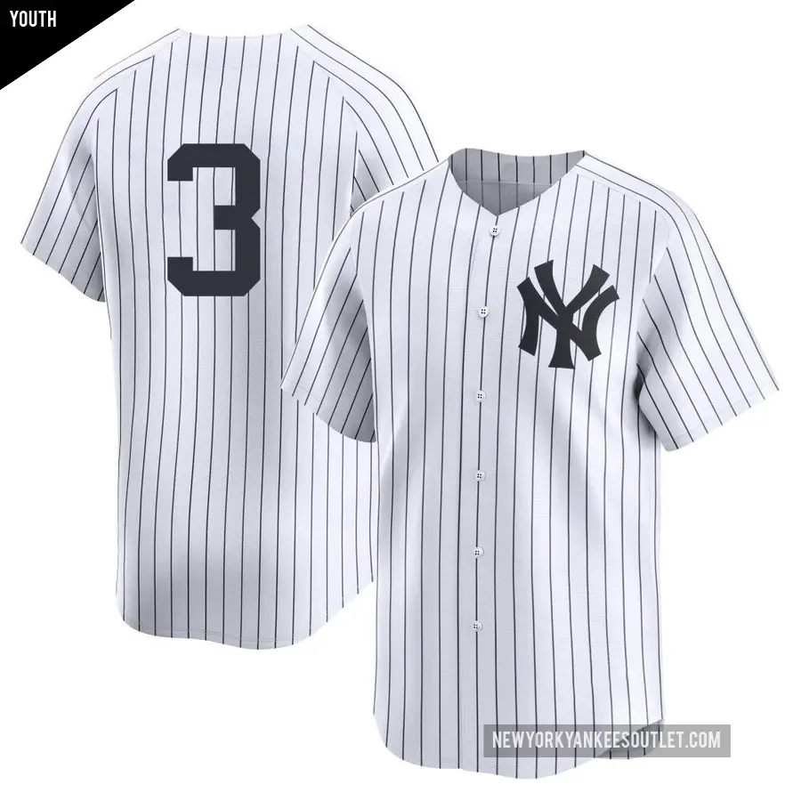 Youth New York Yankees ＃3 Babe Ruth Limited White Yankee Home 2nd Jersey