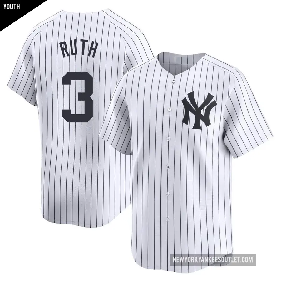 Youth New York Yankees ＃3 Babe Ruth Limited White Yankee Home Jersey