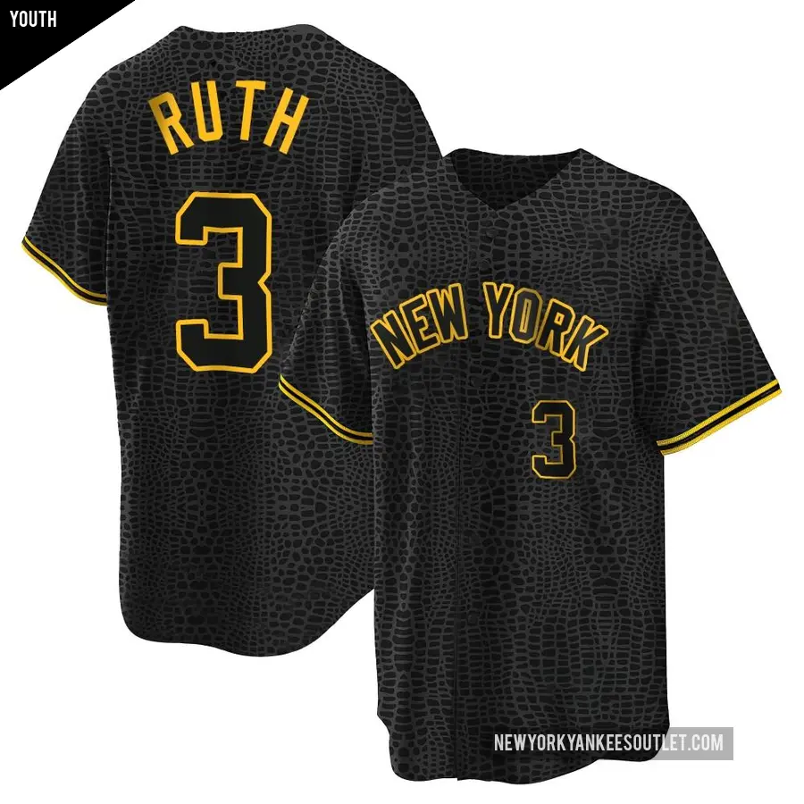 Youth New York Yankees ＃3 Babe Ruth Replica Black Snake Skin City Jersey