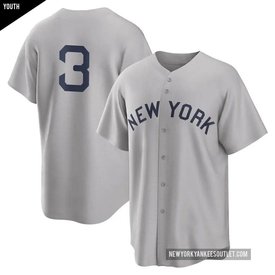 Youth New York Yankees ＃3 Babe Ruth Replica Gray 2021 Field of Dreams Jersey