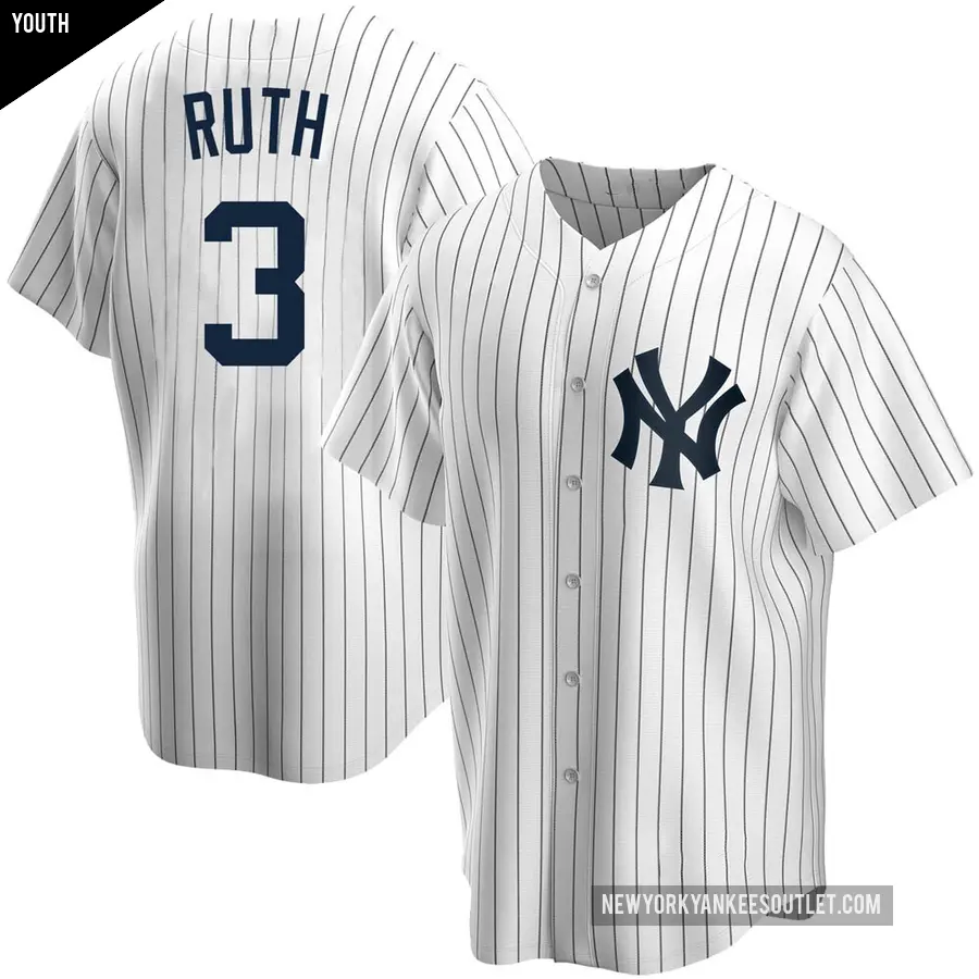 Youth New York Yankees ＃3 Babe Ruth Replica White Home Jersey