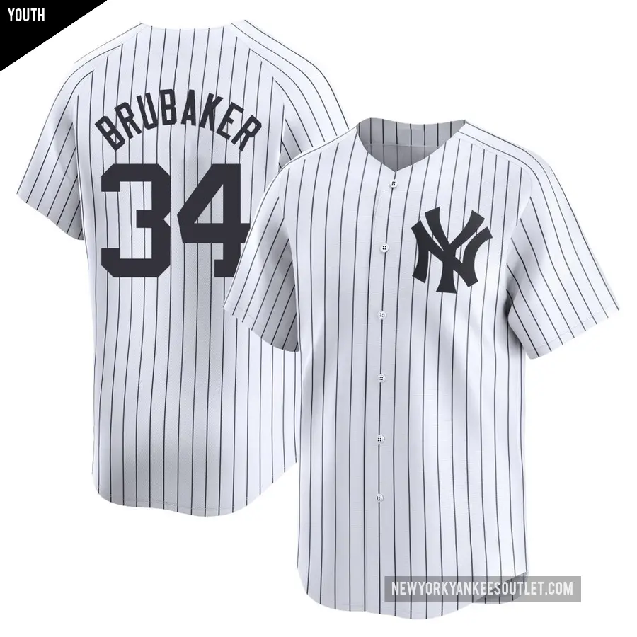 Youth New York Yankees ＃34 JT Brubaker Limited White Yankee Home Jersey