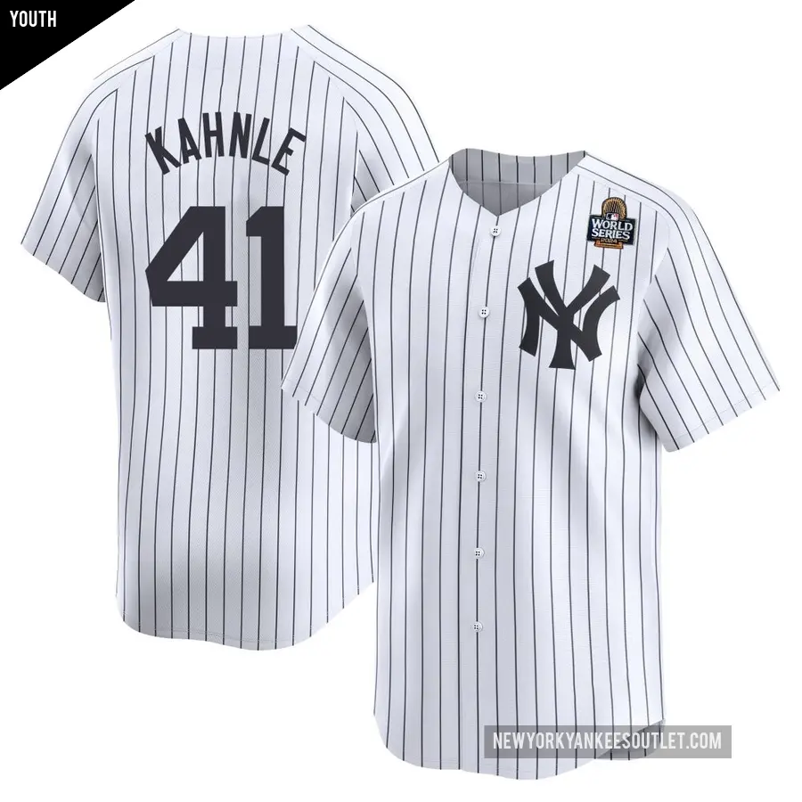 Youth New York Yankees ＃41 Tommy Kahnle Limited White Yankee Home 2024 World Series Jersey