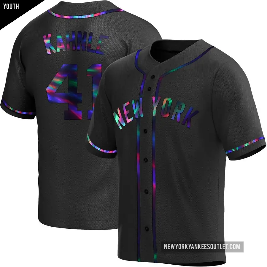 Youth New York Yankees ＃41 Tommy Kahnle Replica Black Holographic Alternate Jersey