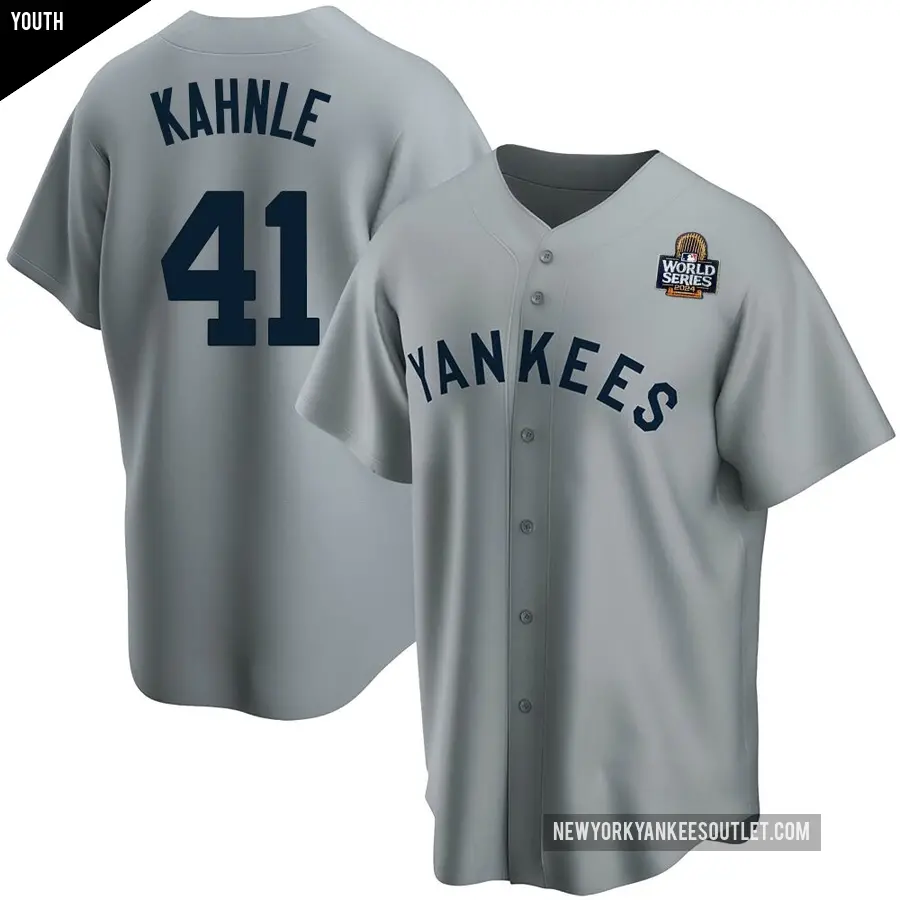 Youth New York Yankees ＃41 Tommy Kahnle Replica Gray Road Cooperstown Collection 2024 World Series Jersey