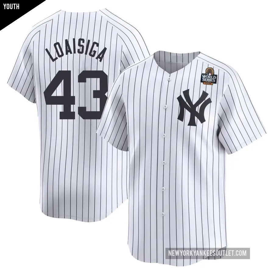 Youth New York Yankees ＃43 Jonathan Loaisiga Limited White Yankee Home 2024 World Series Jersey