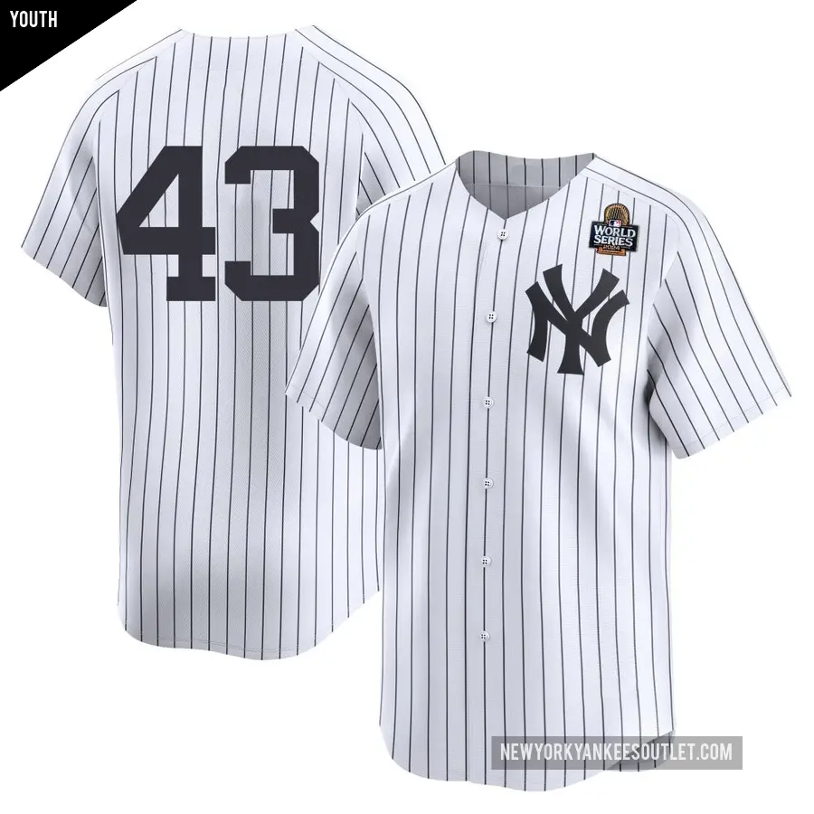 Youth New York Yankees ＃43 Jonathan Loaisiga Limited White Yankee Home 2nd 2024 World Series Jersey