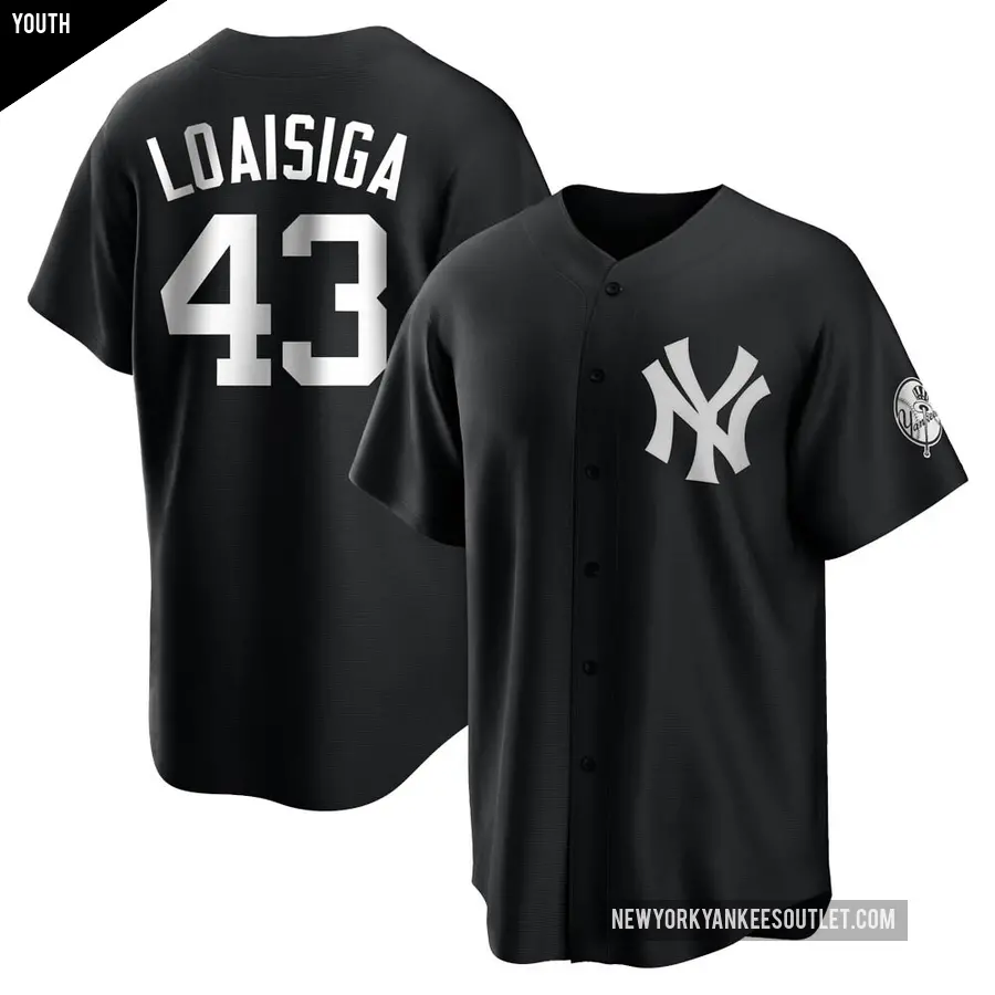 Youth New York Yankees ＃43 Jonathan Loaisiga Replica Black/White Jersey