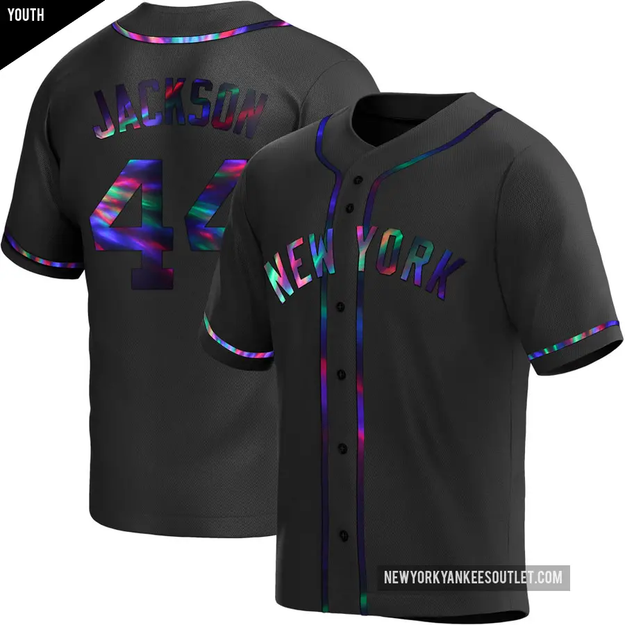 Youth New York Yankees ＃44 Reggie Jackson Replica Black Holographic Alternate Jersey