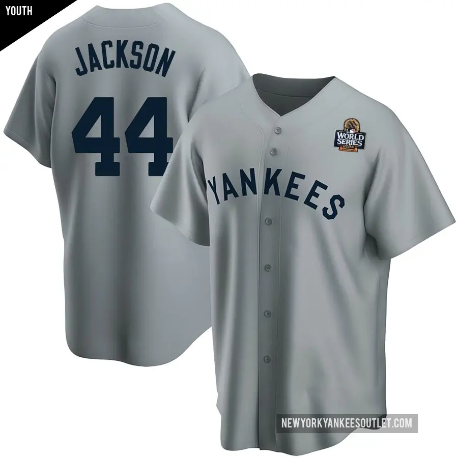 Youth New York Yankees ＃44 Reggie Jackson Replica Gray Road Cooperstown Collection 2024 World Series Jersey