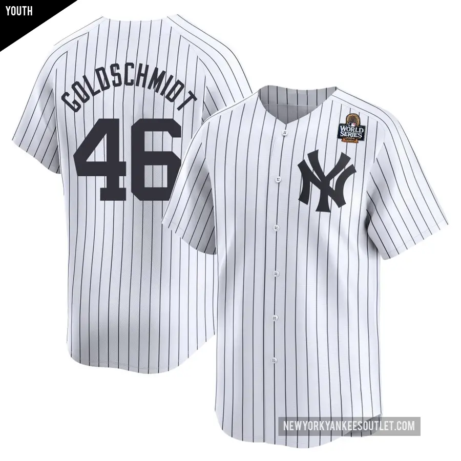 Youth New York Yankees ＃46 Paul Goldschmidt Limited Gold Yankee White Home 2024 World Series Jersey