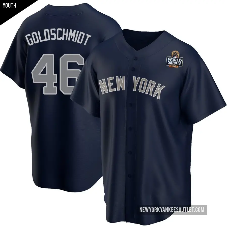 Youth New York Yankees ＃46 Paul Goldschmidt Replica Gold Navy Alternate 2024 World Series Jersey