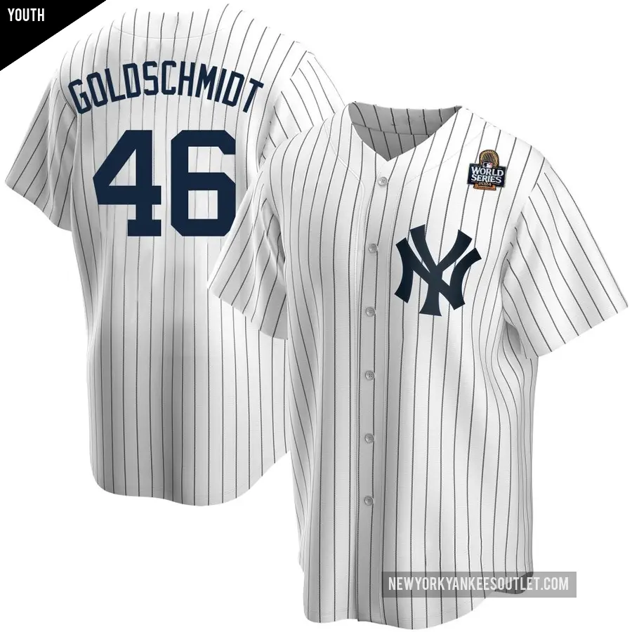 Youth New York Yankees ＃46 Paul Goldschmidt Replica Gold White Home 2024 World Series Jersey