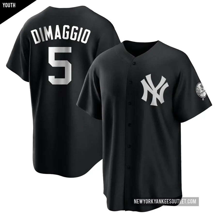 Youth New York Yankees ＃5 Joe DiMaggio Replica Black/White Jersey