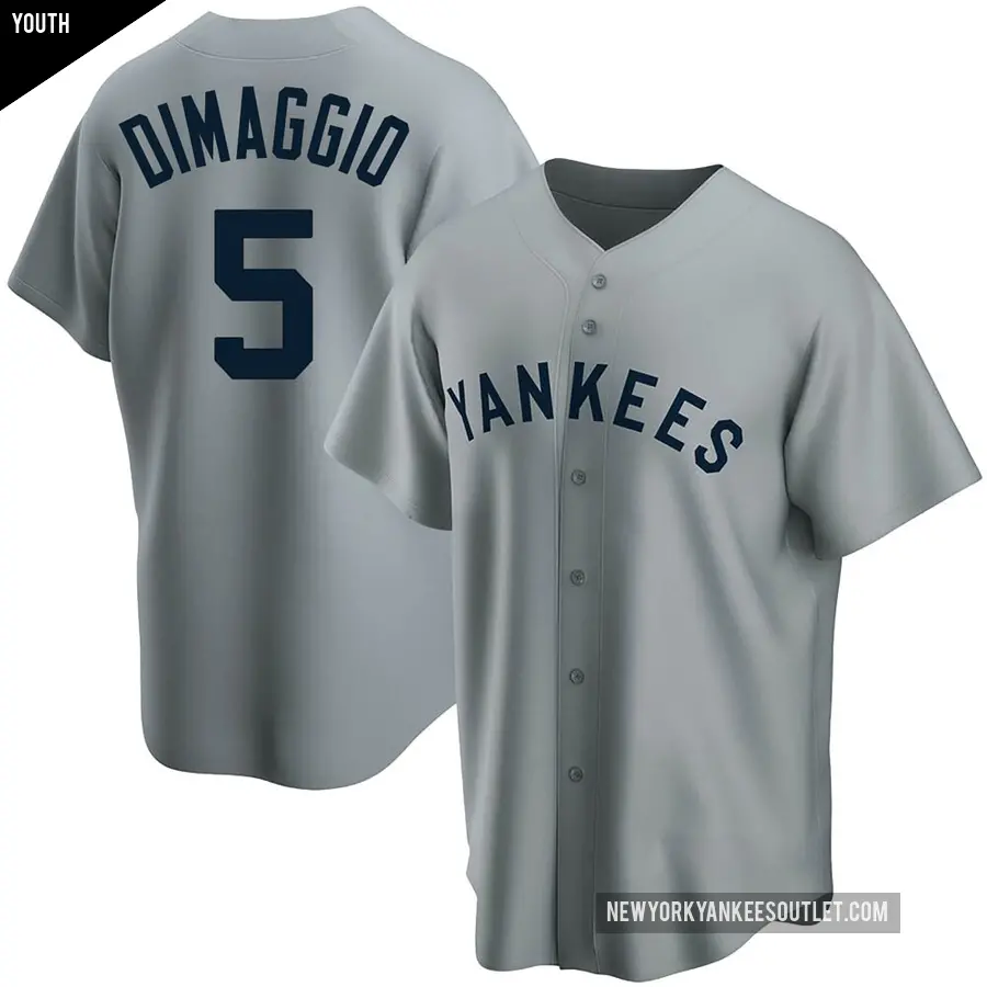 Youth New York Yankees ＃5 Joe DiMaggio Replica Gray Road Cooperstown Collection Jersey