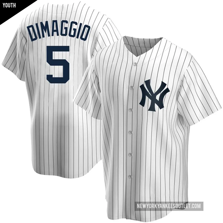 Youth New York Yankees ＃5 Joe DiMaggio Replica White Home Jersey