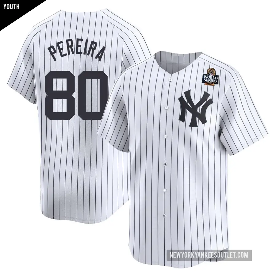 Youth New York Yankees ＃80 Everson Pereira Limited White Yankee Home 2024 World Series Jersey