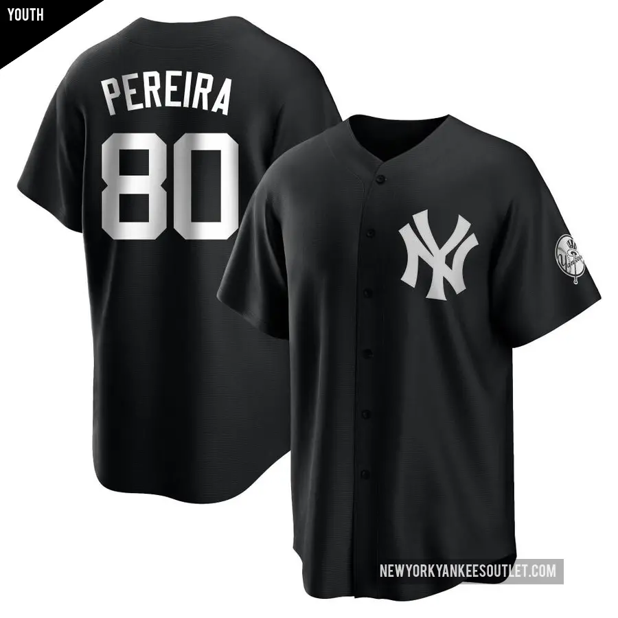 Youth New York Yankees ＃80 Everson Pereira Replica Black/White Jersey